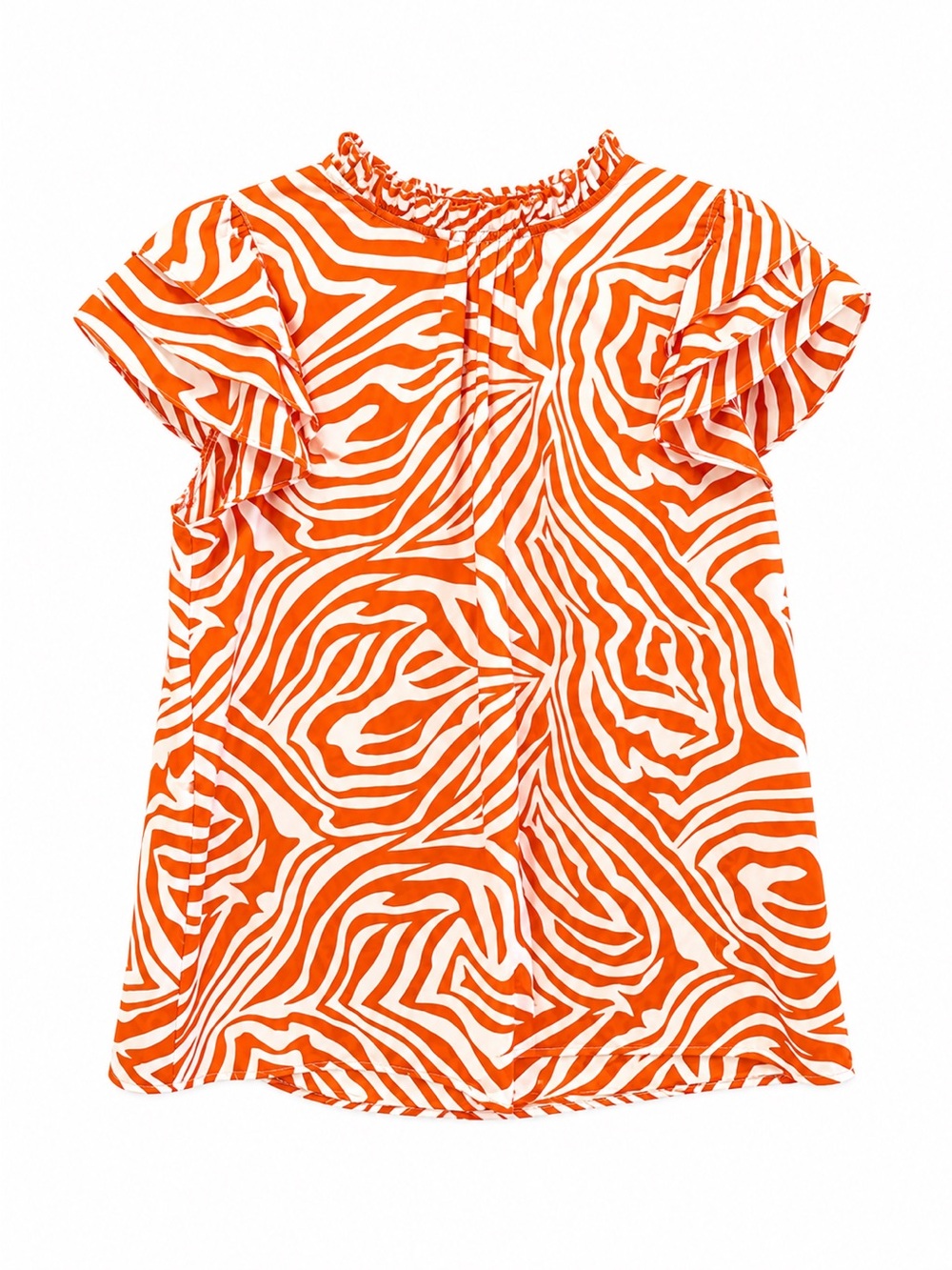 Jodifl Orange White Zebra Print Flutter Sleeve Blouse Small